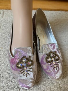 Vero Cuoio Pink and Lavender Velvet Jeweled Loafers